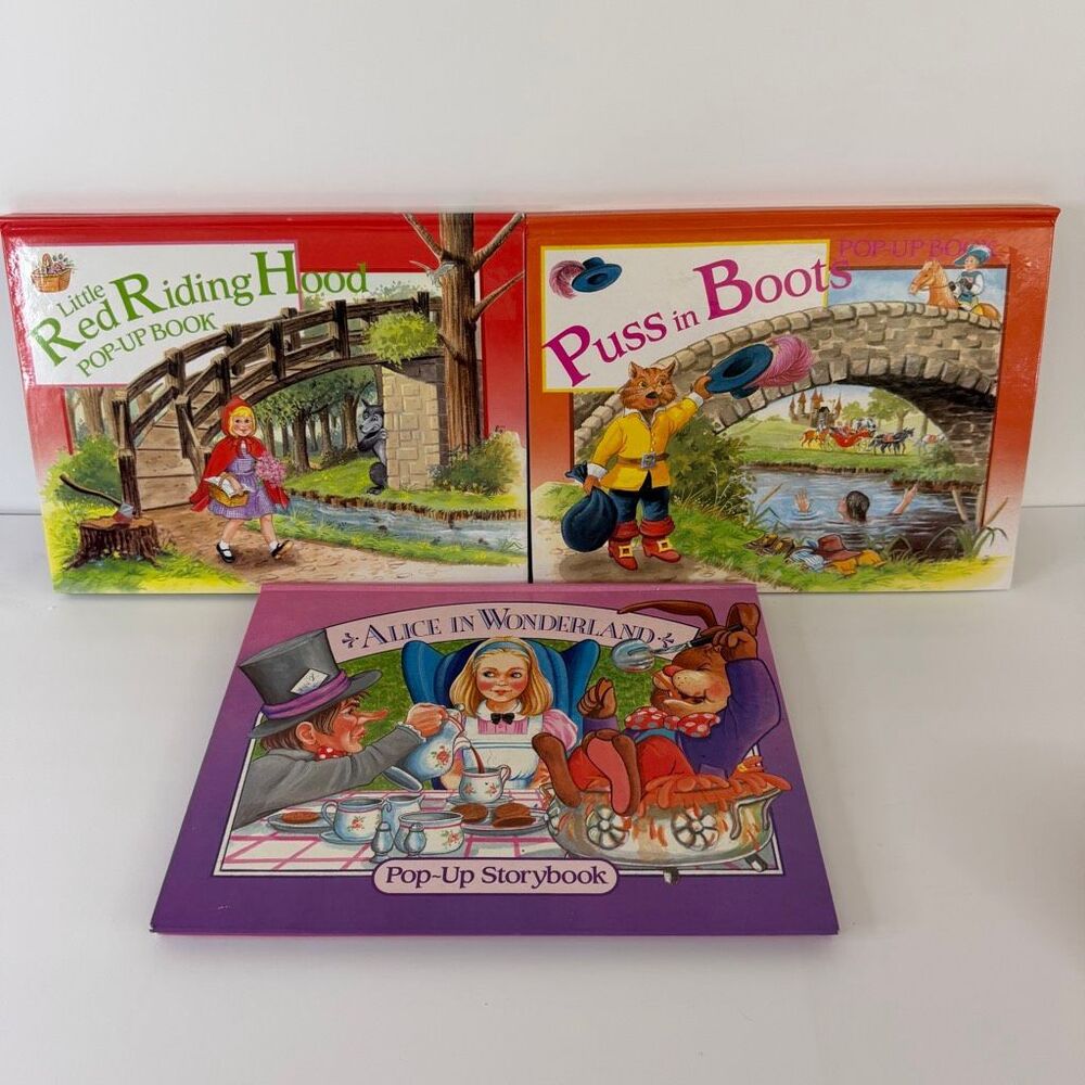 Pop-Up Storybook Bundle-Lot of 3-Alice in Wonderland, Riding Hood, Puss in Boots